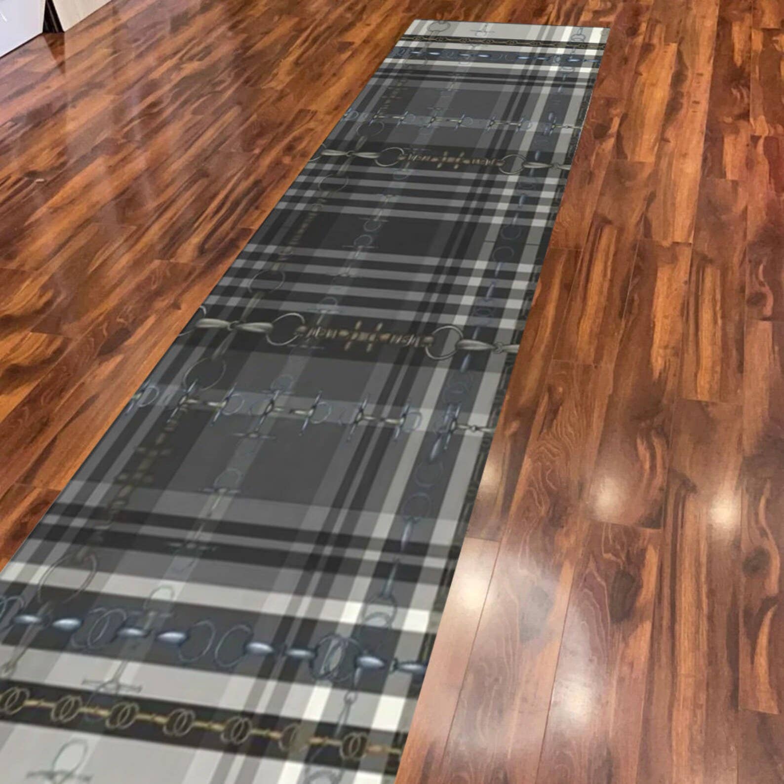 Black Reins and Snaffle Bits Plaid Runner Rug - Shimmer Rug