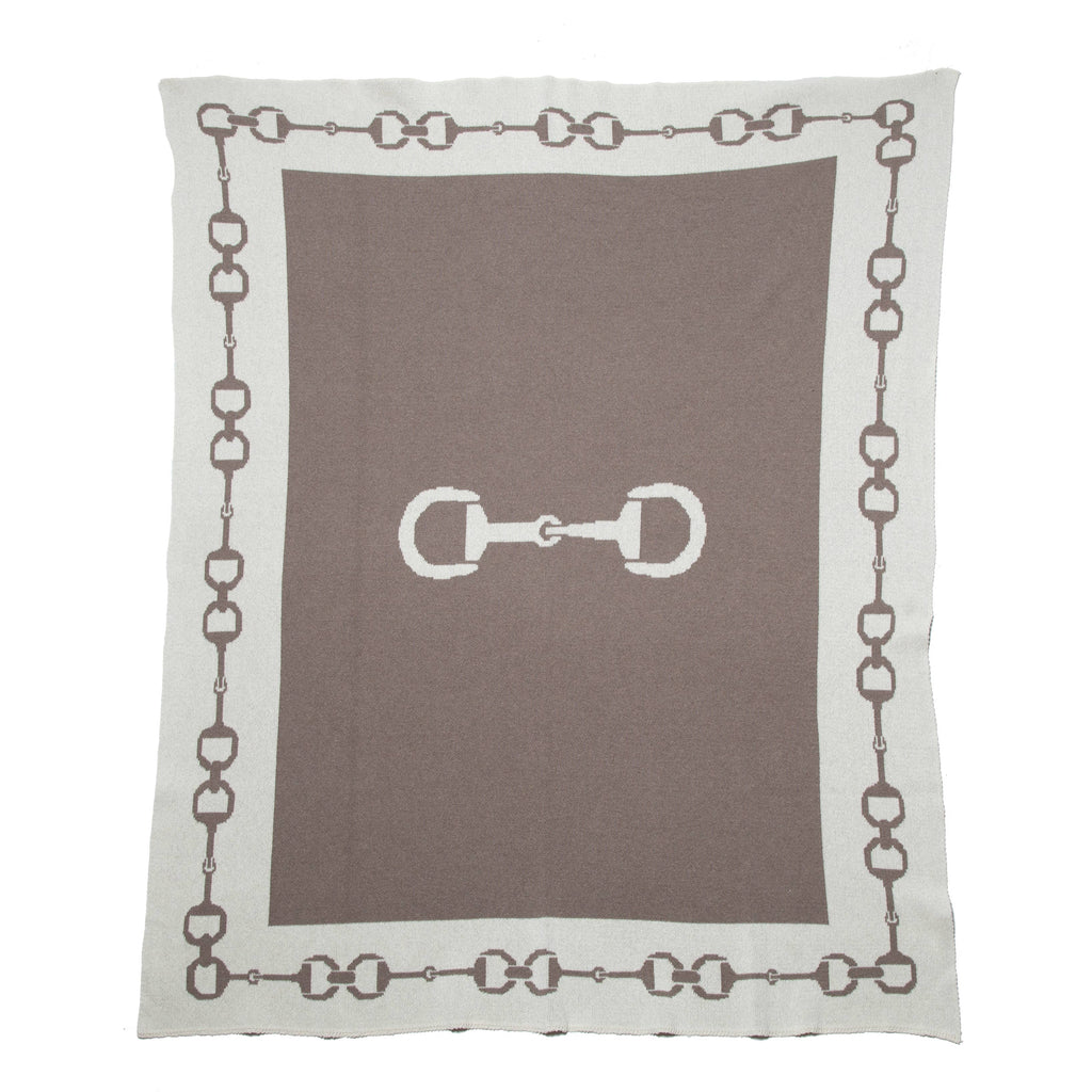 Cotton Sustainable Knit Throw Blanket - Equestrian Snaffle Bit Border