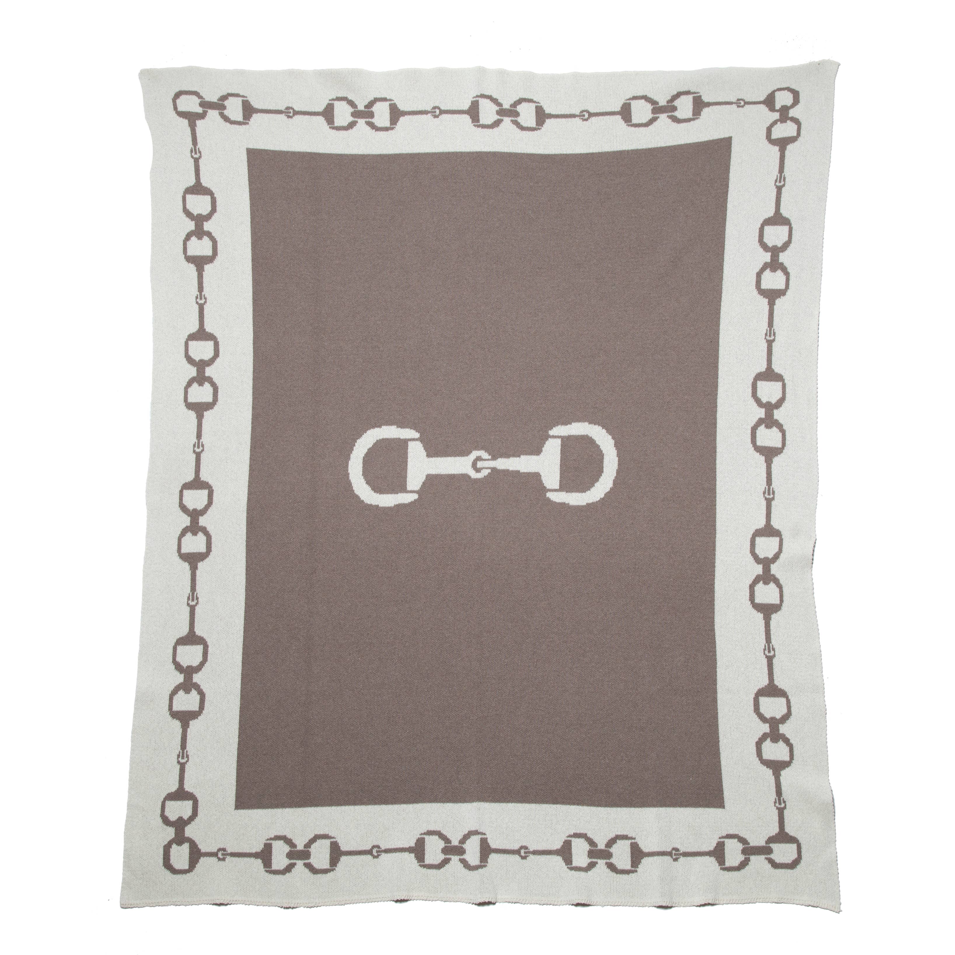 Cotton Sustainable Knit Throw Blanket - Equestrian Snaffle Bit Border