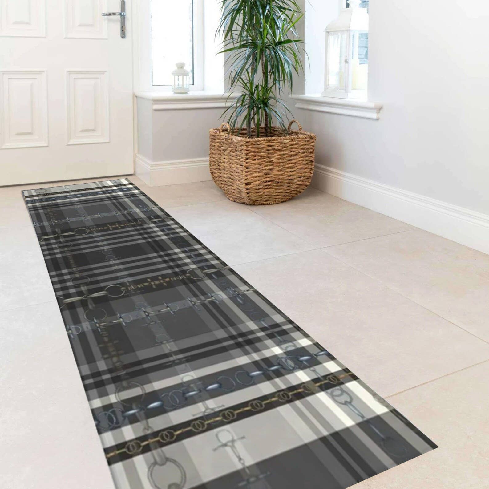 Black Reins and Snaffle Bits Plaid Runner Rug - Shimmer Rug