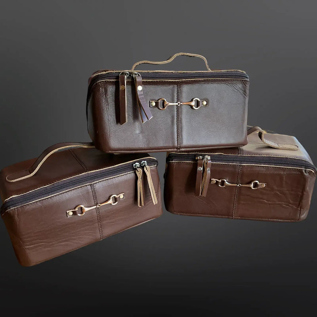 Equestrian Toiletry Bag Distressed Oily Leather Snaffle Bit