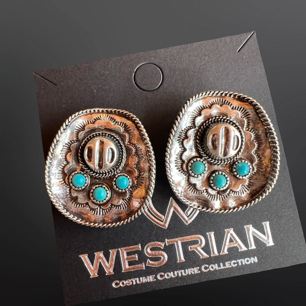 Western Cowboy Hat Earrings with Faux Turquoise Cabochons
