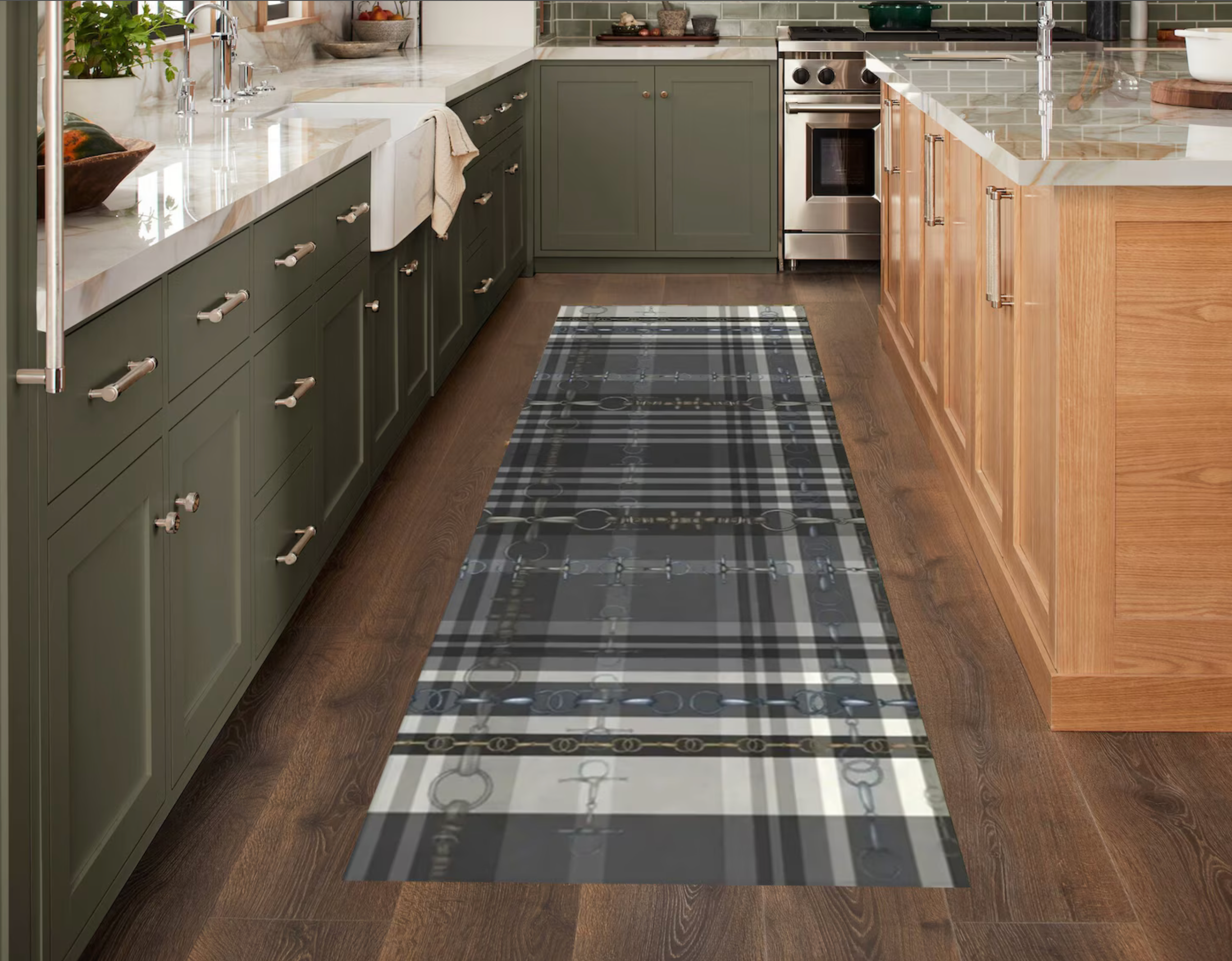 Black Reins and Snaffle Bits Plaid Runner Rug - Shimmer Rug