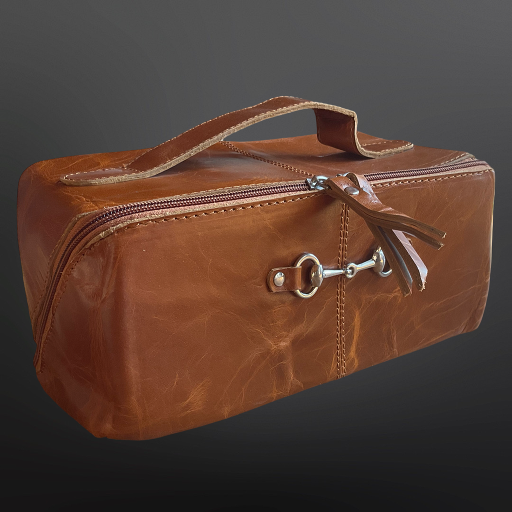 Equestrian Toiletry Bag Distressed Oily Leather Snaffle Bit
