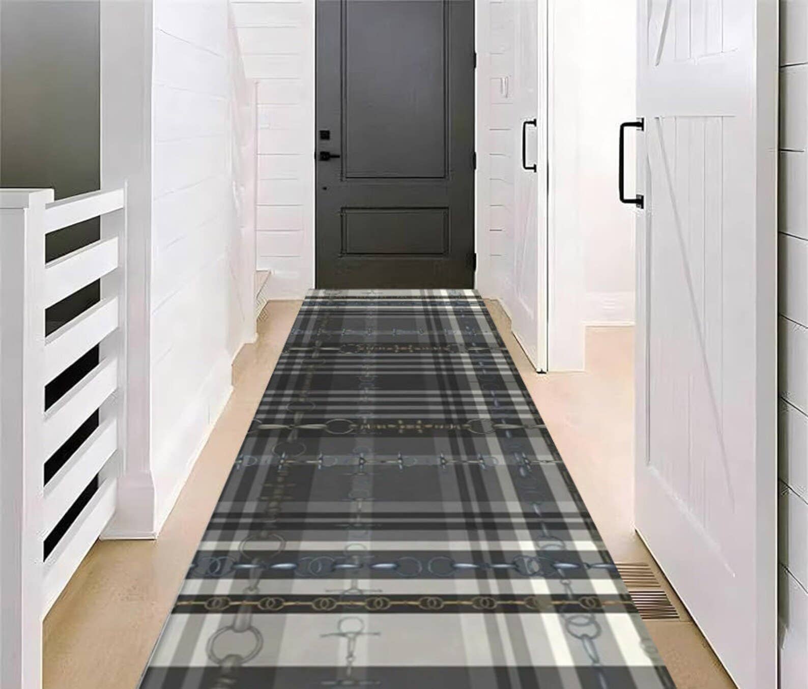 Black Reins and Snaffle Bits Plaid Runner Rug - Shimmer Rug