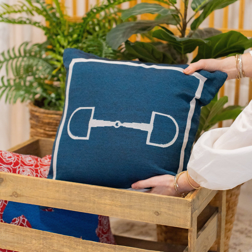 Navy Horse Bit Pillow