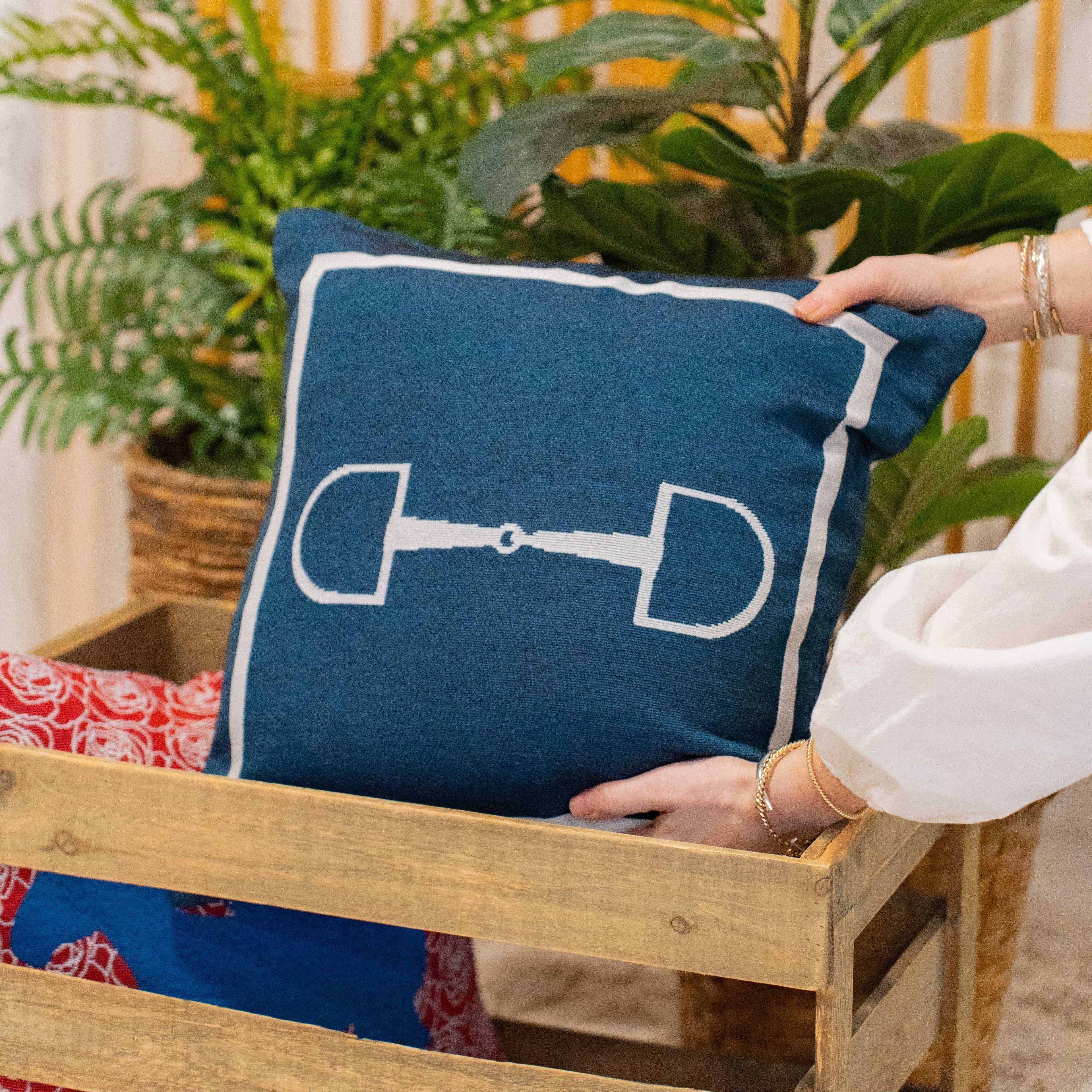 Navy Horse Bit Pillow