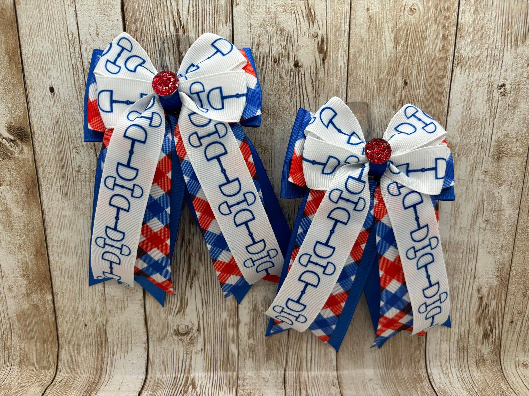Horse Show Bows - Memorial Labor Day 4th of July- Bits Plaid