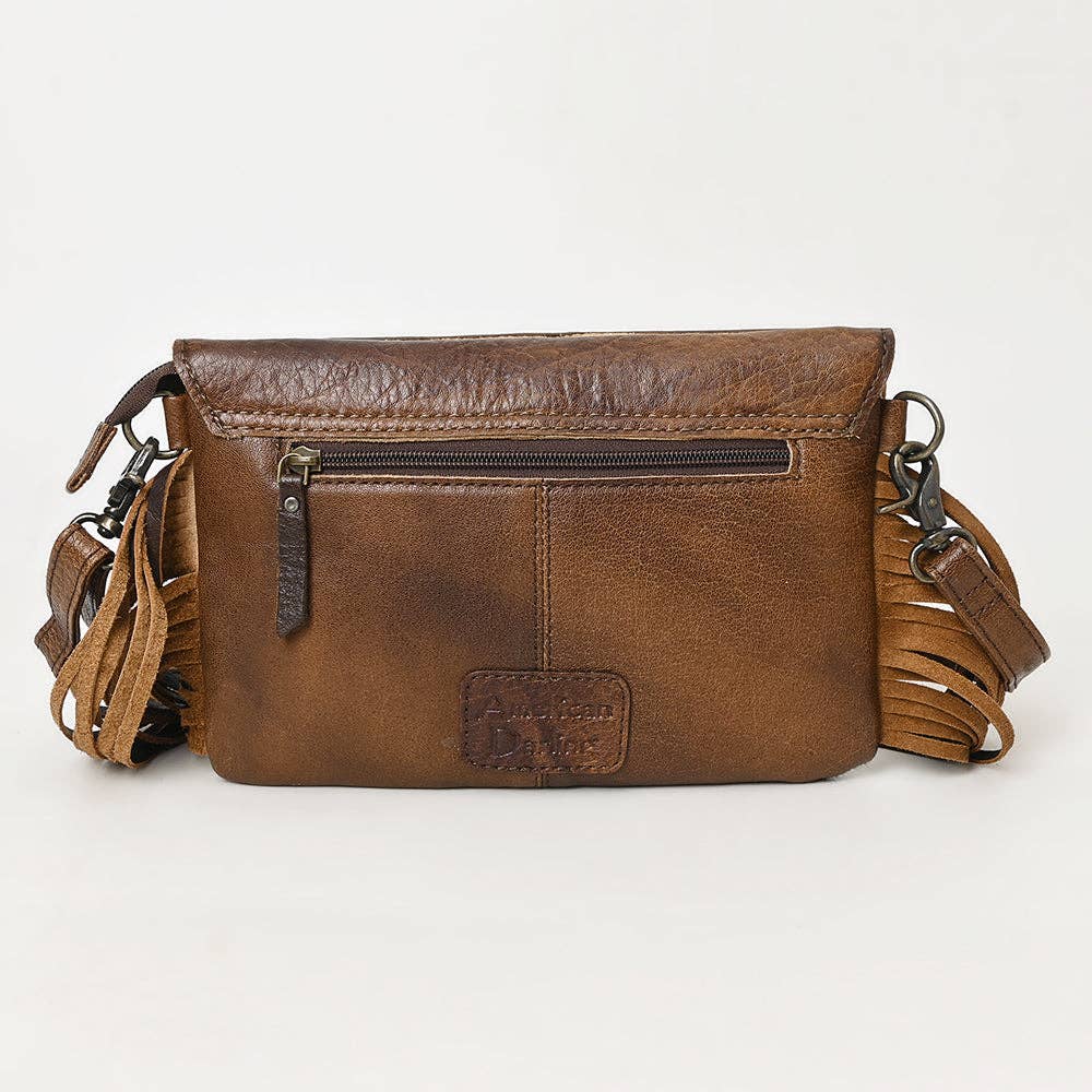 ADBG1484 American Darling Cowhide Hand-Tooled Envelop Bag | Fringe Crossbody Purse